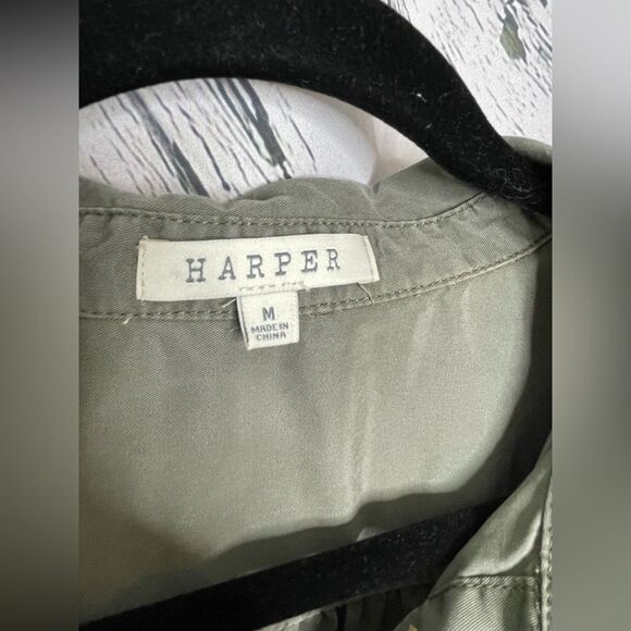 Harper Army Green Button Down Shirt Tie Front M - Picture 8 of 10